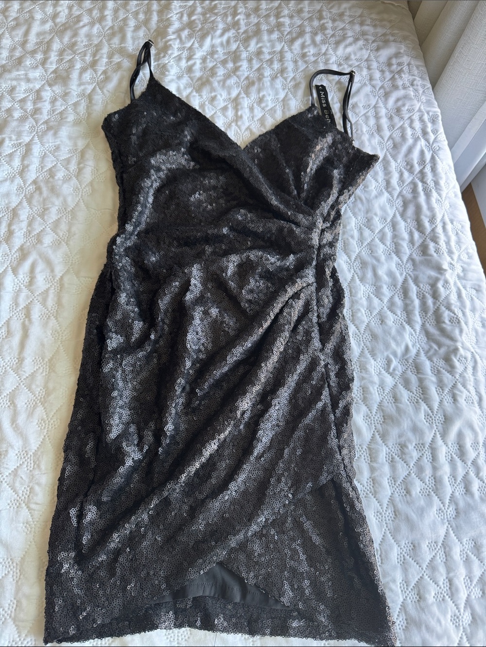 Black Sequin Midi Slip Dress with Spaghetti Straps - Women